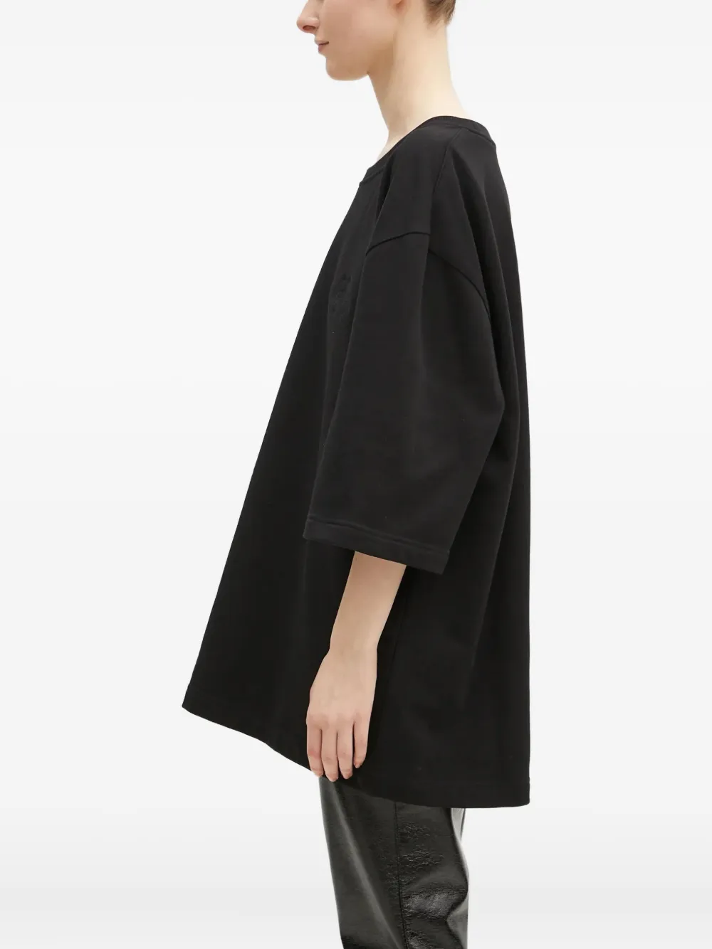 Fiorucci T-shirt met geborduurd logo en cropped mouwen Zwart