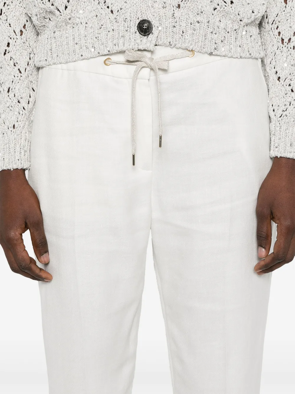 Shop Eleventy Tapered Trousers In White