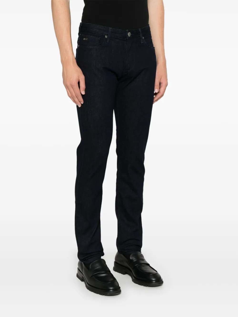 Emporio Armani Slim-fit jeans met logoplakkaat Blauw