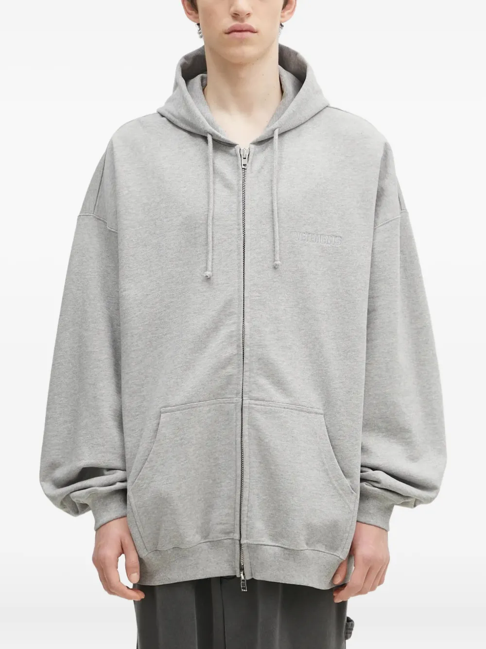 VETEMENTS zip-up embroidered hoodie Grijs