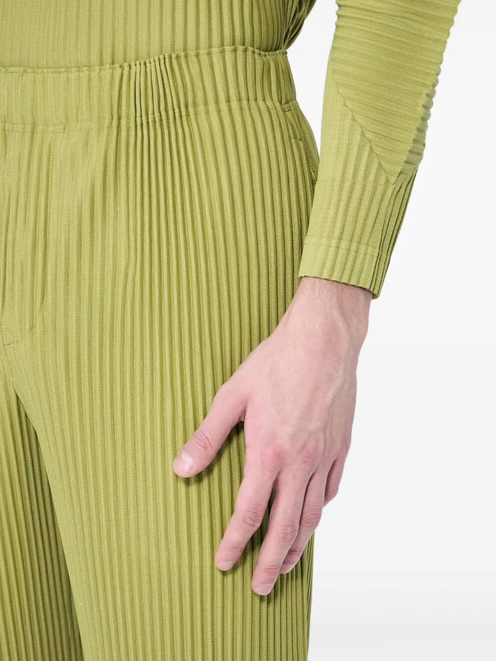 Issey Miyake Straight Pleated Pants In Green