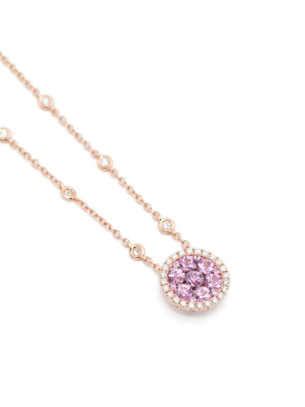 ROSEKEY 18kt roségouden halsketting met diamant en saffier - Roze