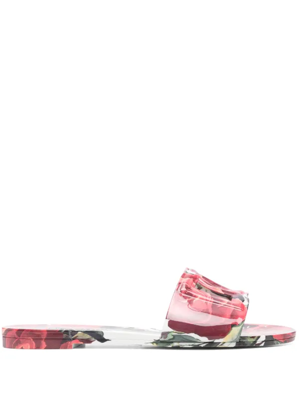 Dolce & Gabbana PINK FLORAL MOTIF SLIDES スライドサンダル Taormina DG floral slides in pink - Dolce Gabbana Kids