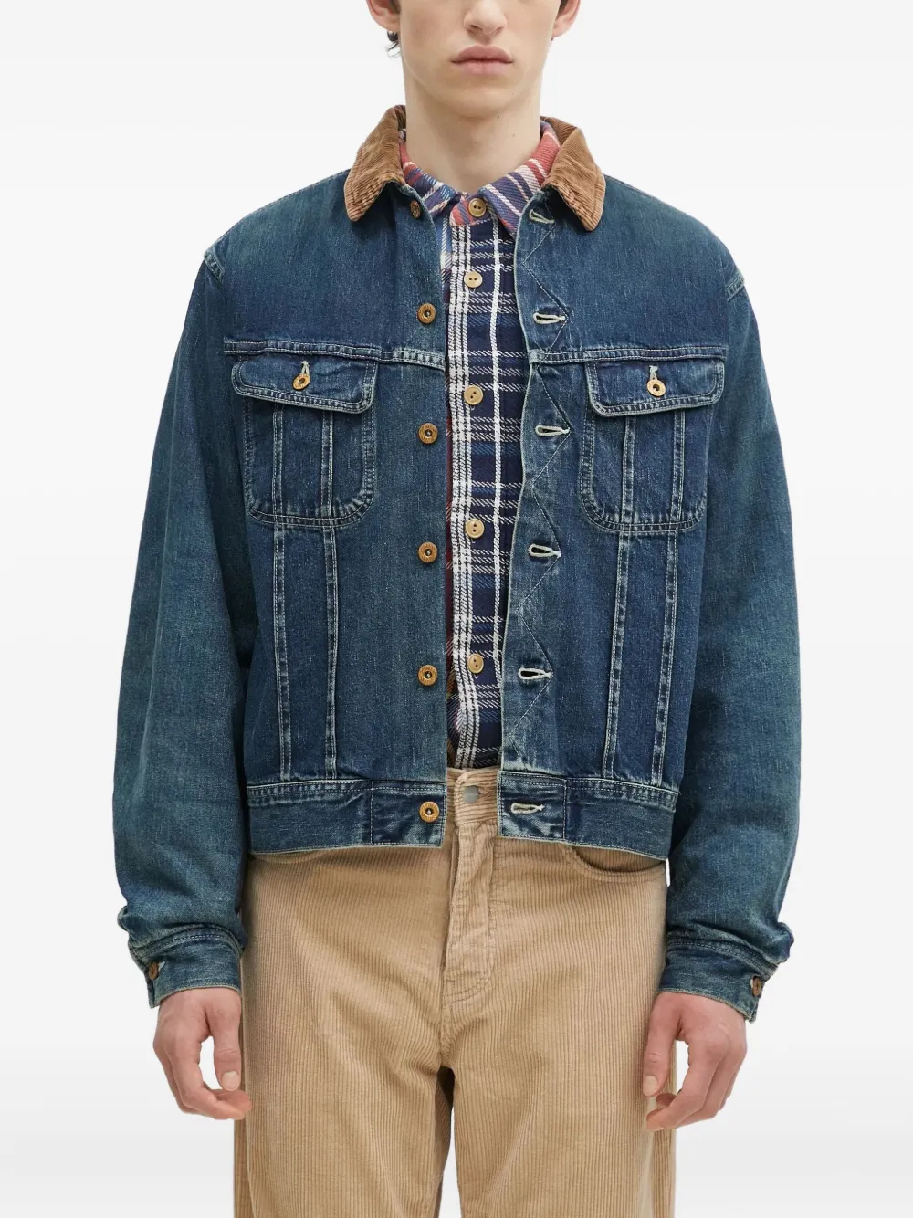 Human Made corduroy-collar denim jacket - ブルー Human Made corduroy-collar denim jacket - ブルー
