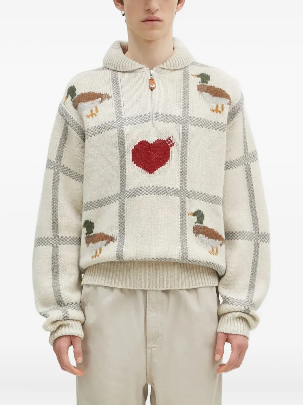 Human Made intarsia-knit half-zip sweater - Bianco