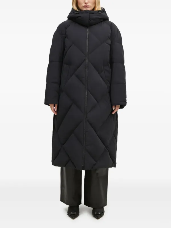KENZO ブラック フード付きアウター Kenzo Weave Long Down Coat | Black | FARFETCH