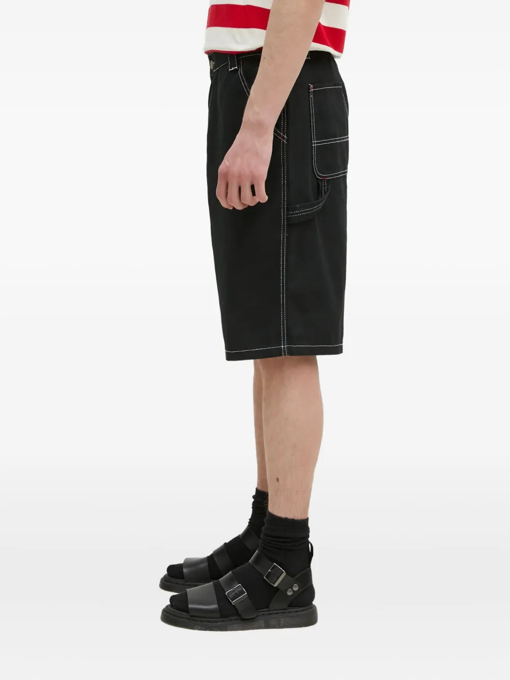  Icecream Contrast-stitch Denim Shorts - Black 