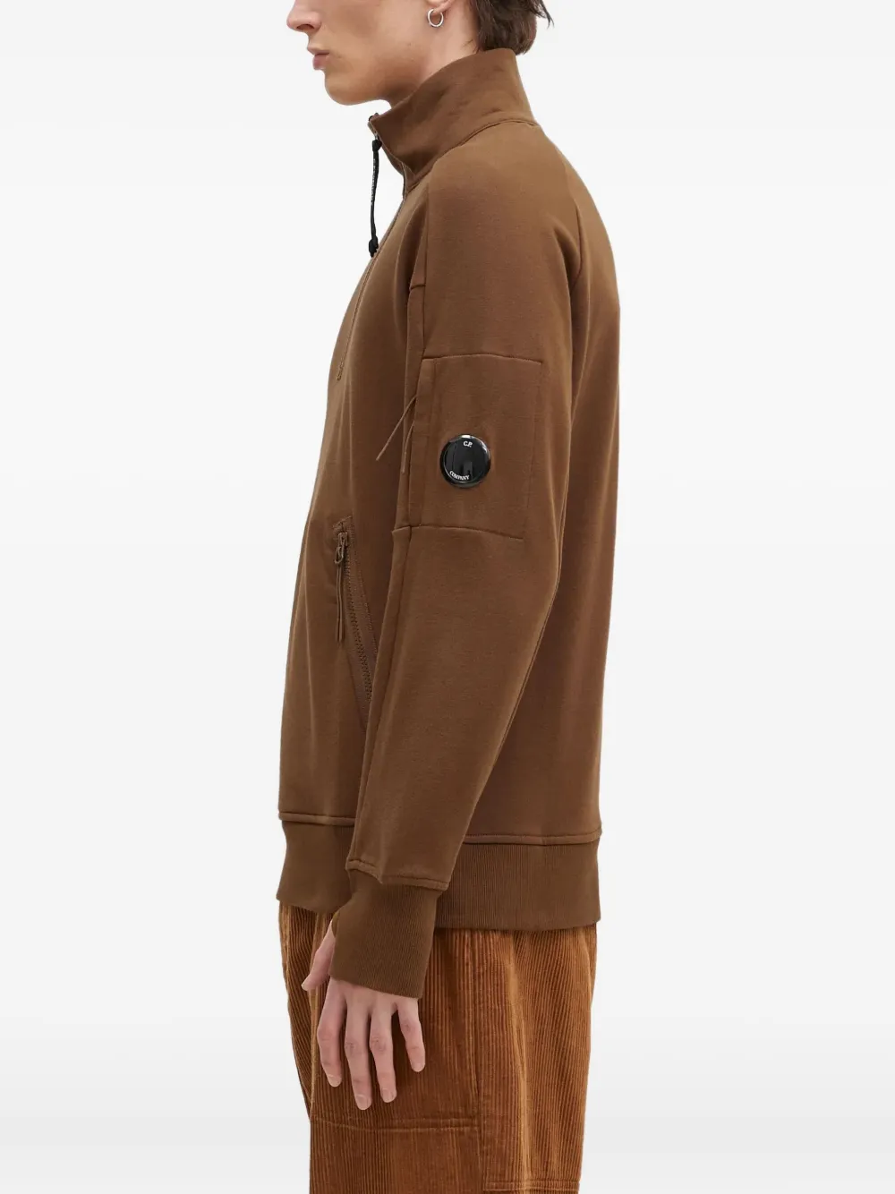C.P. Company Sweater met halve rits en zak Bruin
