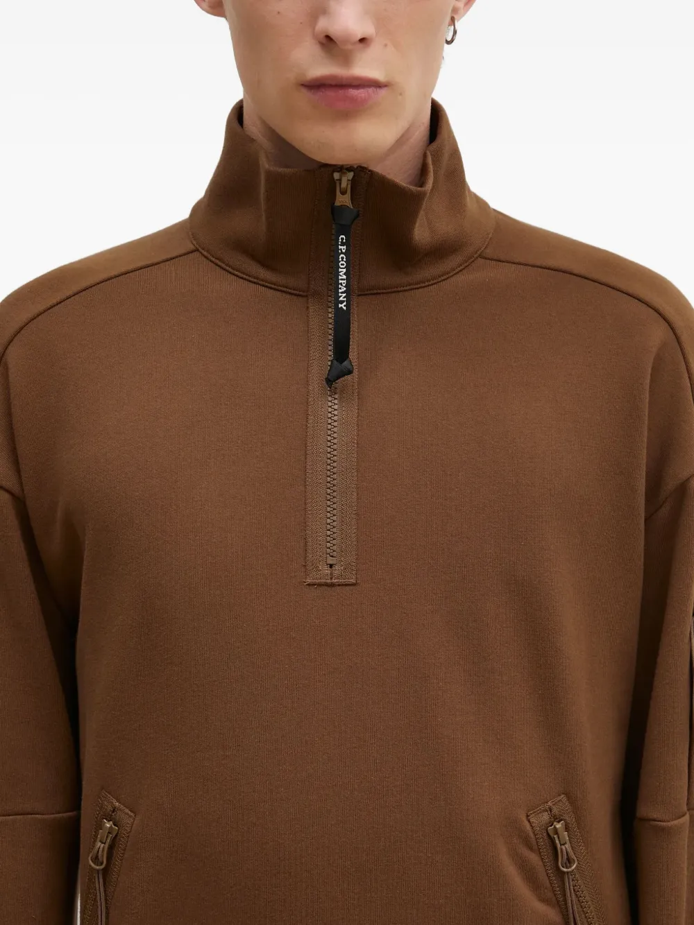 C.P. Company Sweater met halve rits en zak Bruin