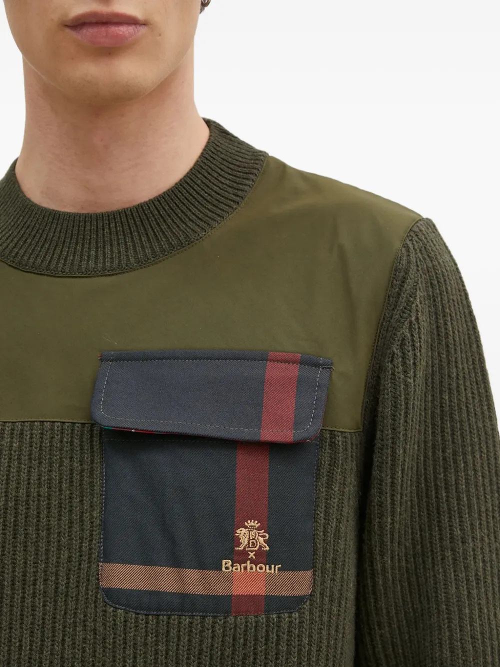 Baracuta x Barbour Miller geribbelde trui met zak Groen