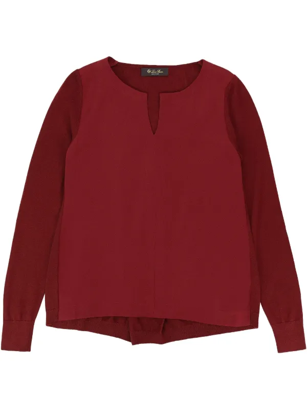 Loro Piana V-neck Silk Blouse in Red