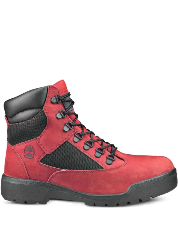 inch red and black timberland field boots