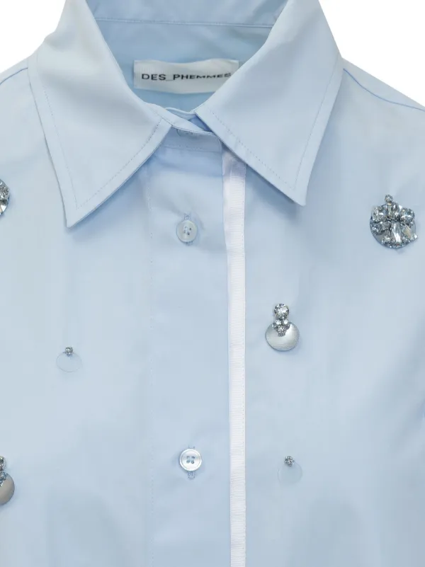 【関税込み】DES PHEMMES SHIRT WITH RHINESTONE DES PHEMMES crystal-embellished Shirt | Blue | FARFETCH JO