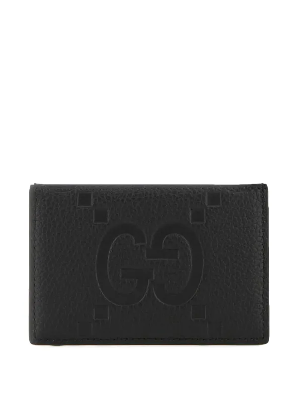 GG Emblem card case in black GG leather | GUCCI® US Gucci Embossed Black Leather Card Holder main image 1