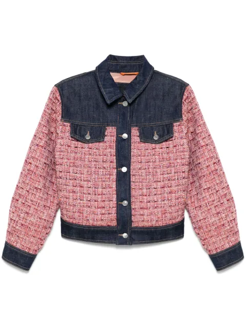 BOSS chamarra de tweed con panel de mezclilla