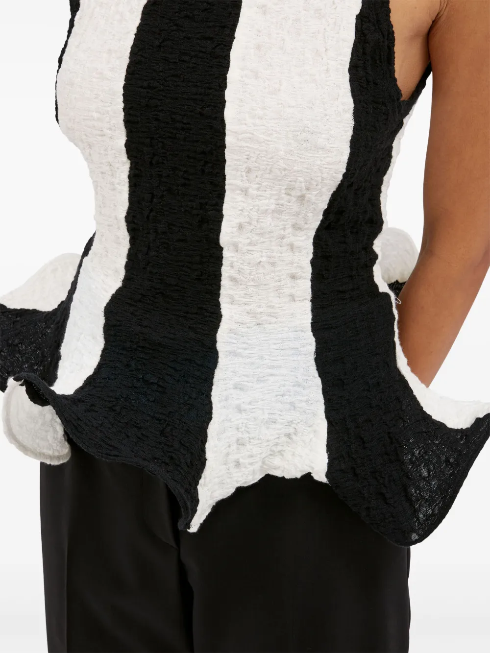 Shop Msgm Striped Top In Black