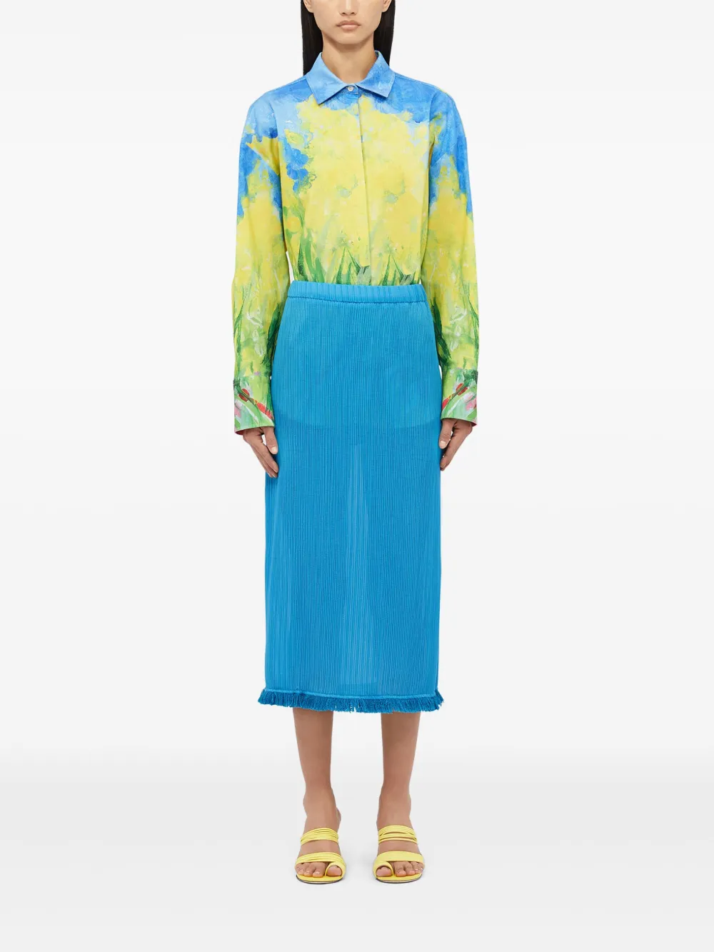 MSGM Geribbelde midi-rok - Blauw