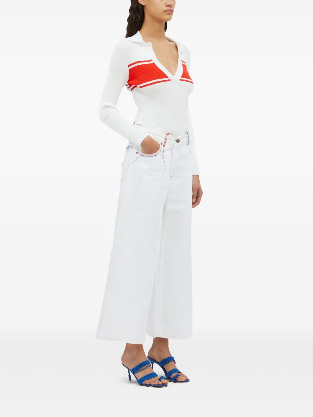 MSGM Polotop met gestreept detail - Wit