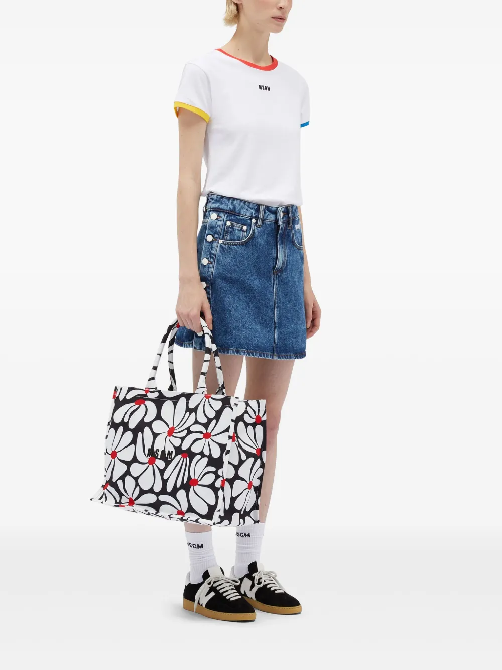 MSGM Shopper met bloemenprint - Zwart