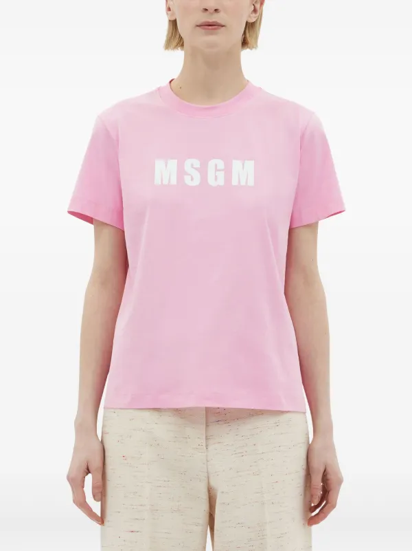 MSGM logo-print Cotton t-shirt | Pink | FARFETCH