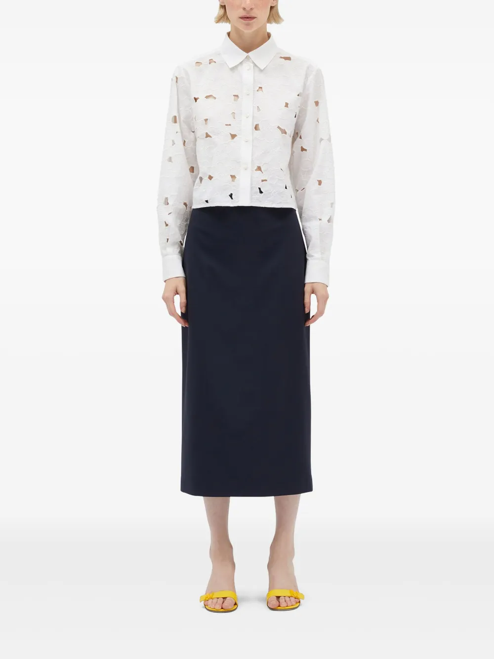 MSGM Midi-rok met logoband - Blauw