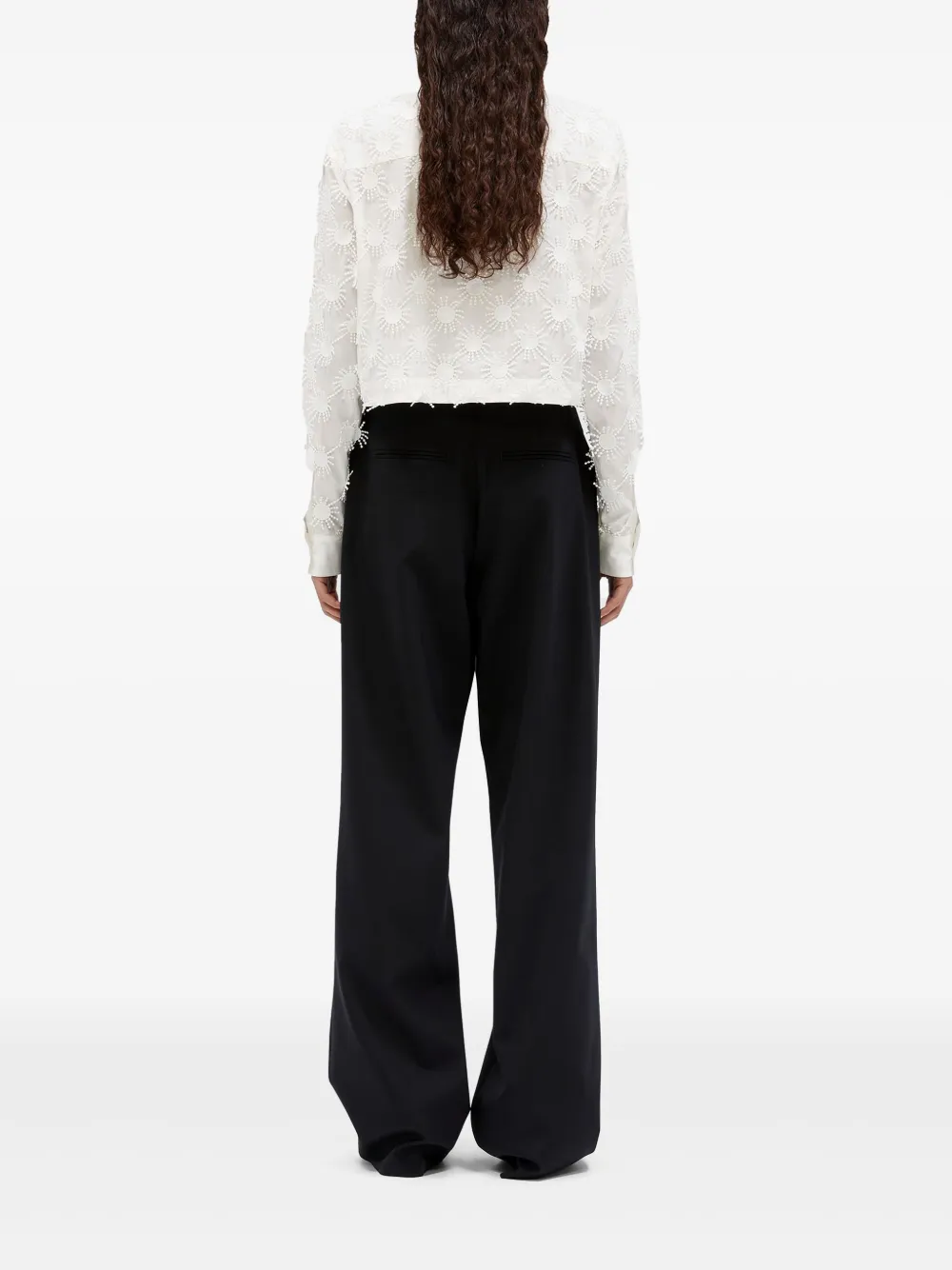 MSGM Broek met geborduurde bloemen Zwart