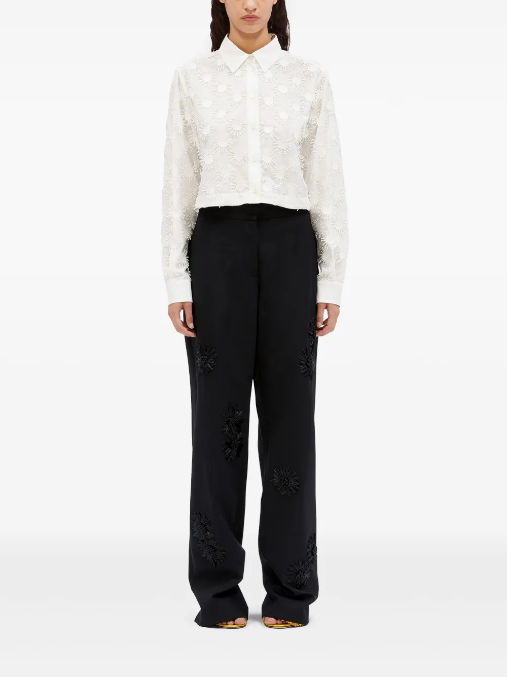 MSGM Broek met geborduurde bloemen Zwart