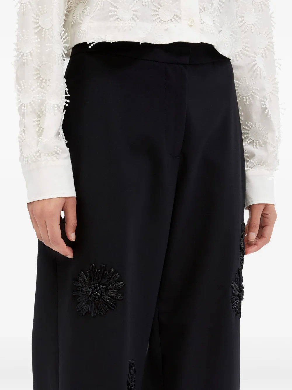 MSGM Broek met geborduurde bloemen Zwart