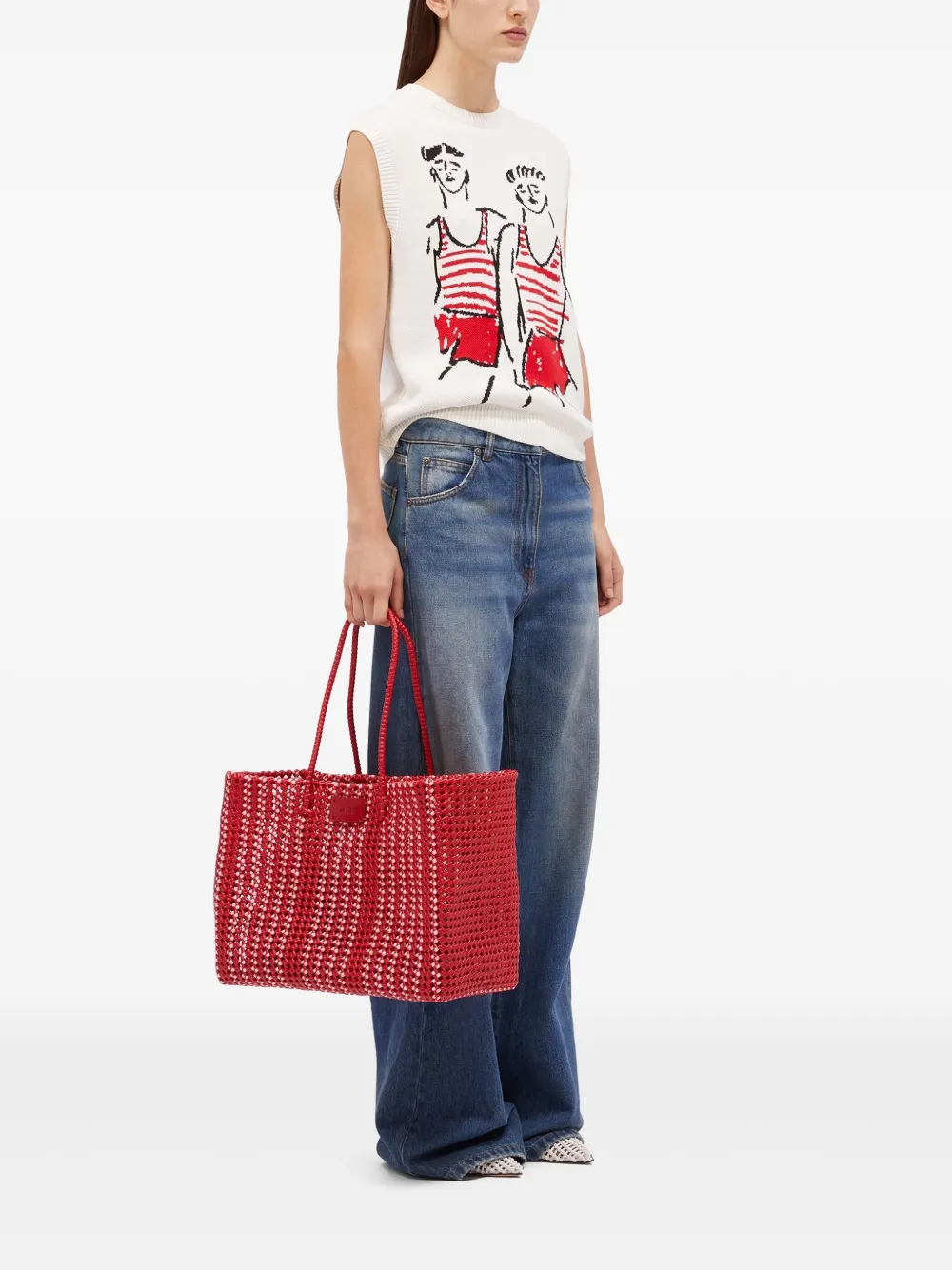 MSGM Woven shopper met logopatch - Rood