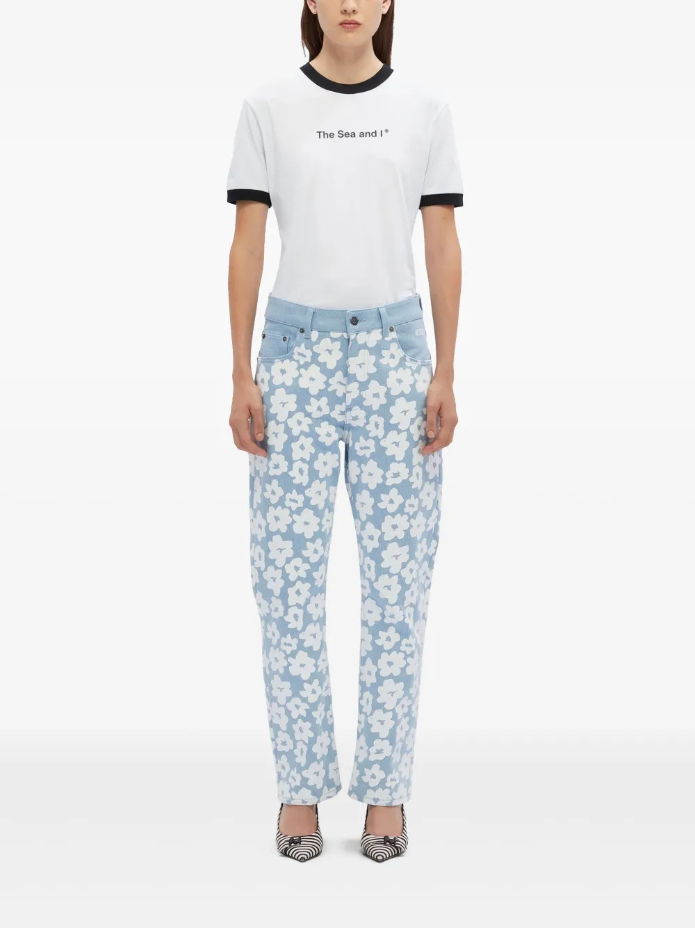 MSGM Straight broek met bloemenprint - Blauw