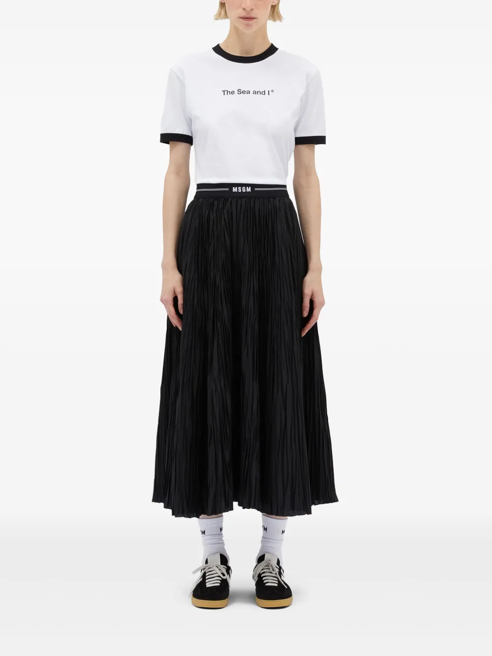 MSGM Midi-rok met logoband - Zwart