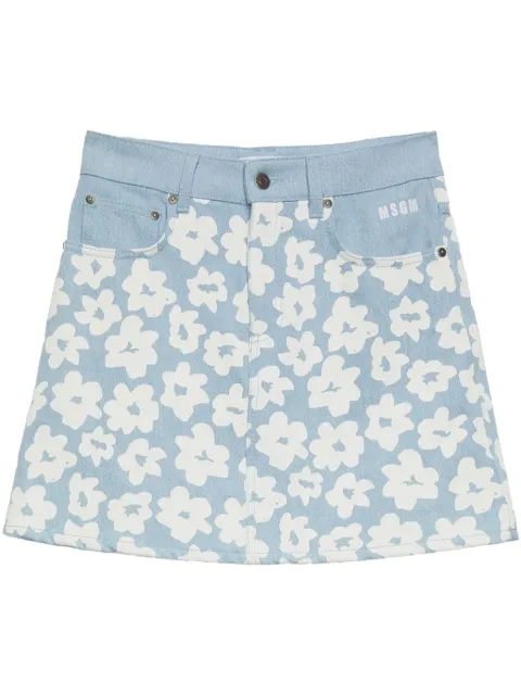 MSGM floral-print denim skirt