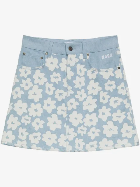 MSGM floral-print denim skirt