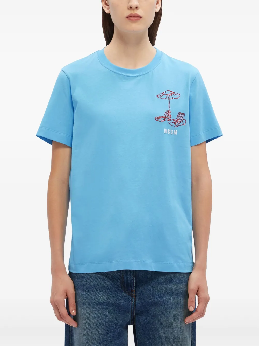 MSGM T-shirt met geborduurd patroon - Blauw