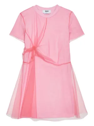MSGM Multicolor-Pleated Tiered Short Sleeve Mini Dress in