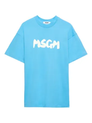 【送料&関税込】MSGM Blue Crewneck T-shirt With Patch On The MSGM T-Shirts for Men - Shop Now on FARFETCH