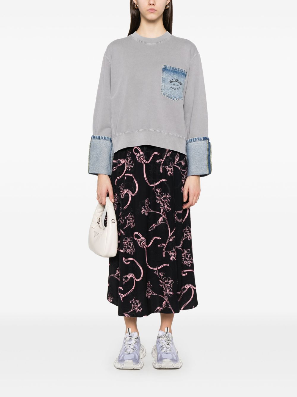 MOSCHINO JEANS Midi-jurk met bloemenprint - Zwart