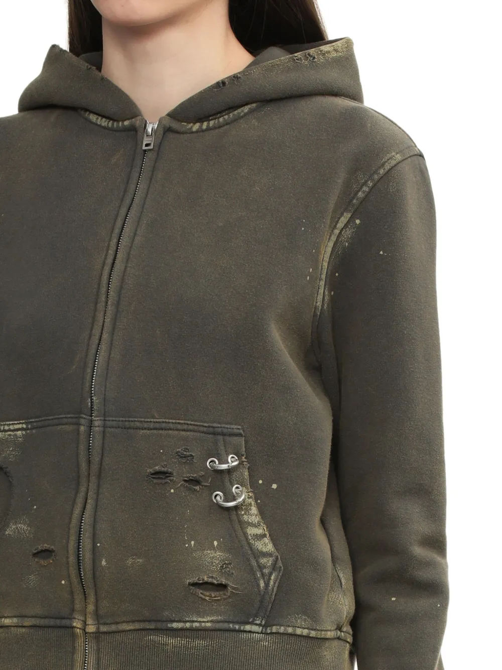 We11done Hoodie met gescheurd detail Grijs