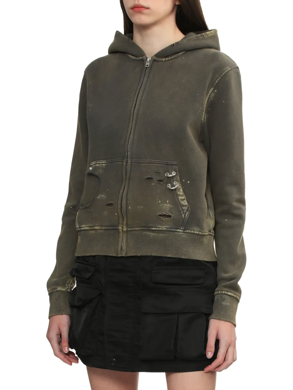 We11done Hoodie met gescheurd detail Grijs