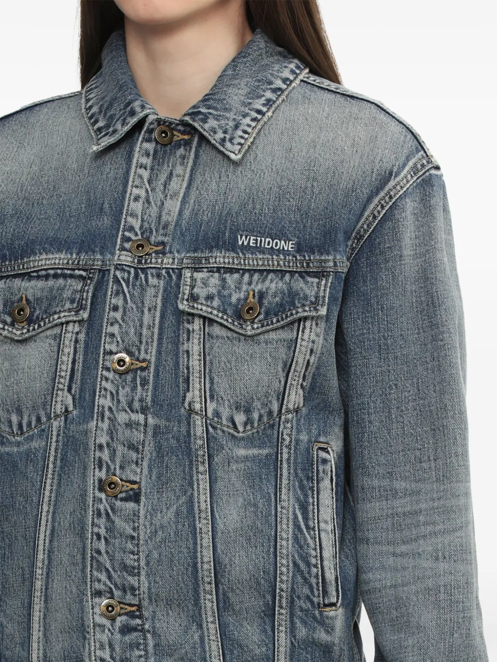 We11done Denim jack met geborduurd logo Blauw