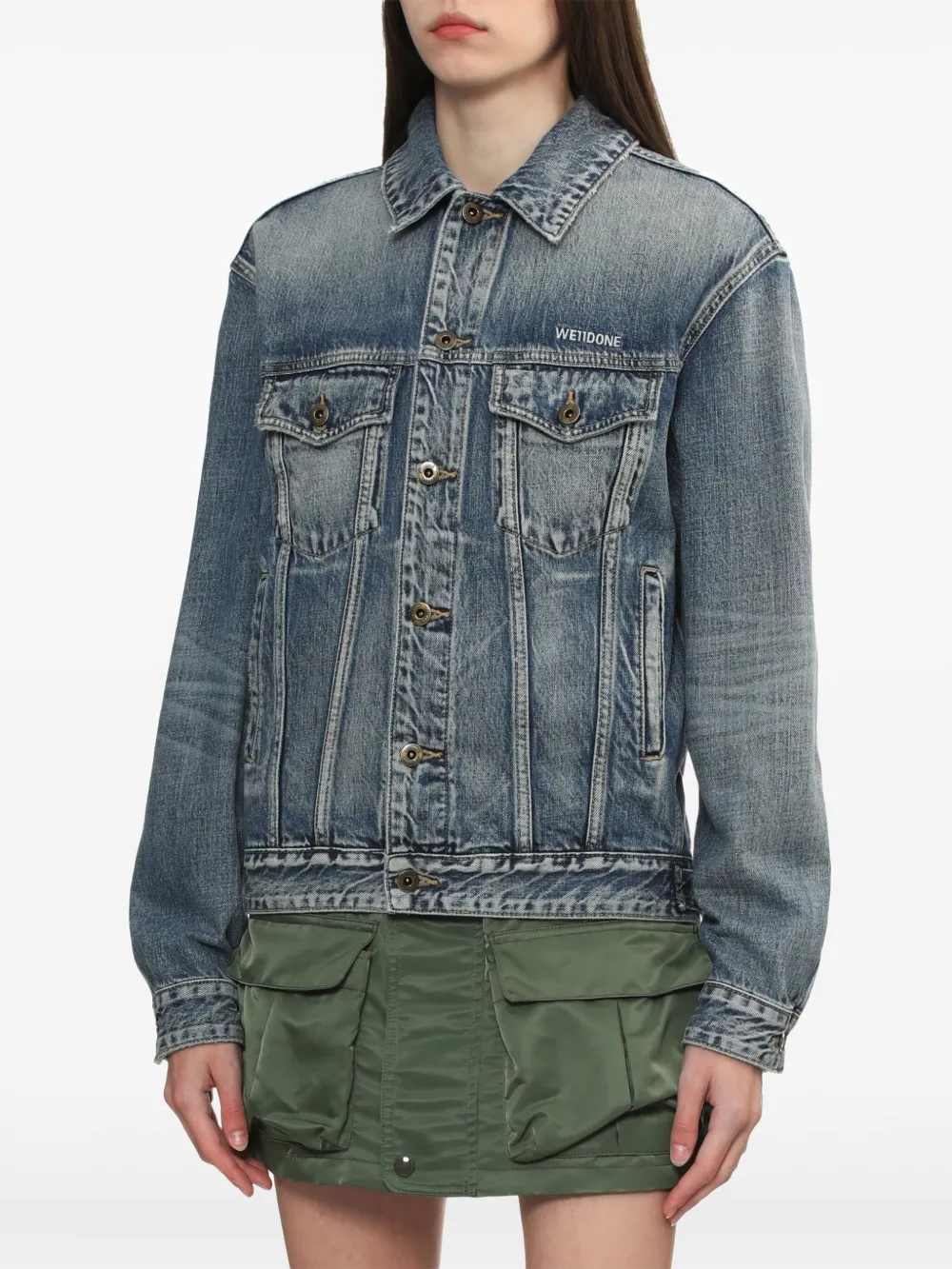 We11done Denim jack met geborduurd logo Blauw