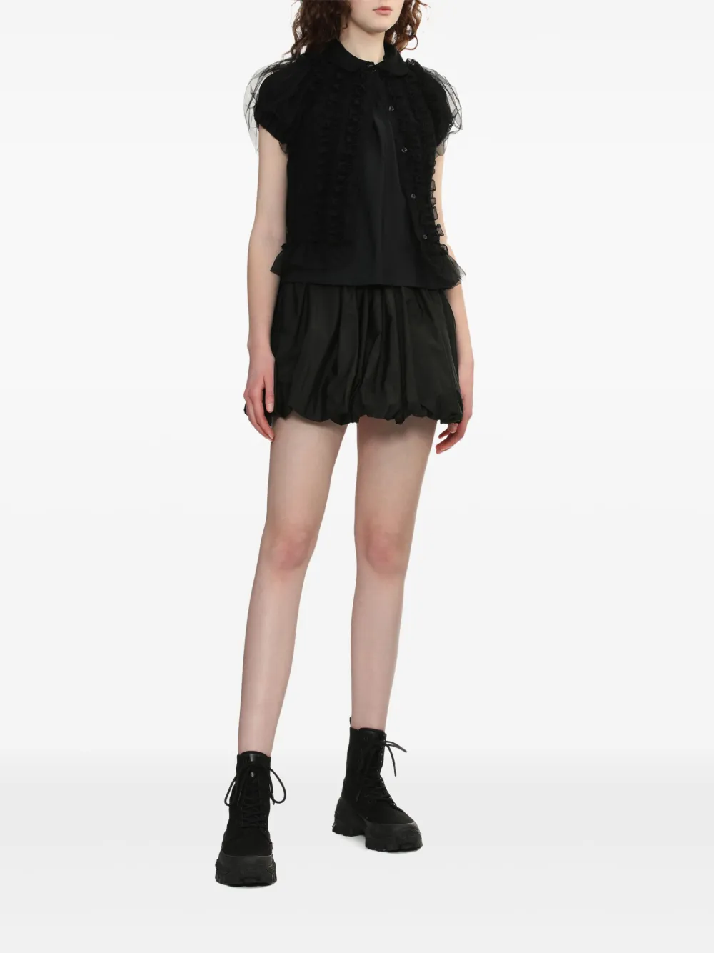 Simone Rocha gathered ruffle top - Zwart