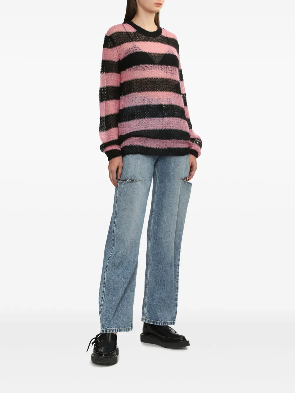 We11done striped sweater - Zwart