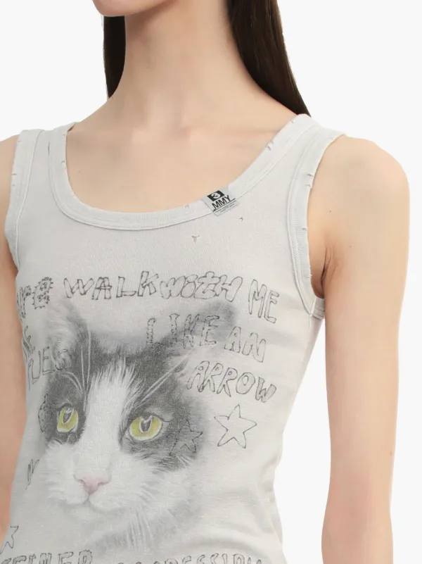 Maison mihara yasuhiro Cat Printed Distressed Cotton T-shirt