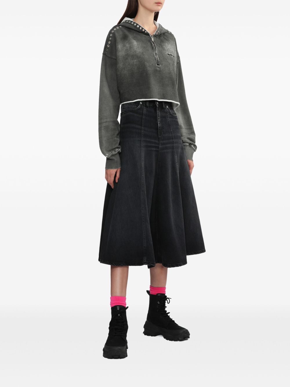 Haikure A-line denim skirt - Zwart