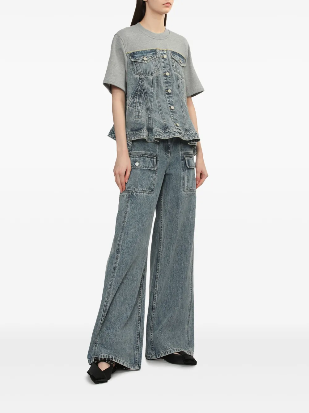 3.1 Phillip Lim Flounce denim top - Grijs