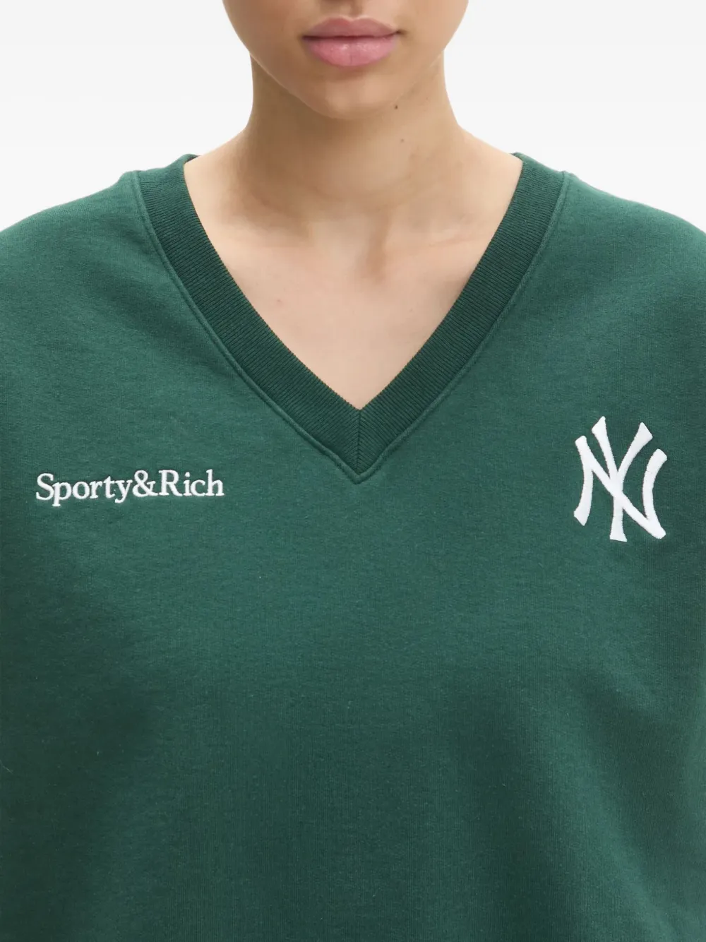 Sporty & Rich Yankees Serif V-neck logo-embroidered top Groen