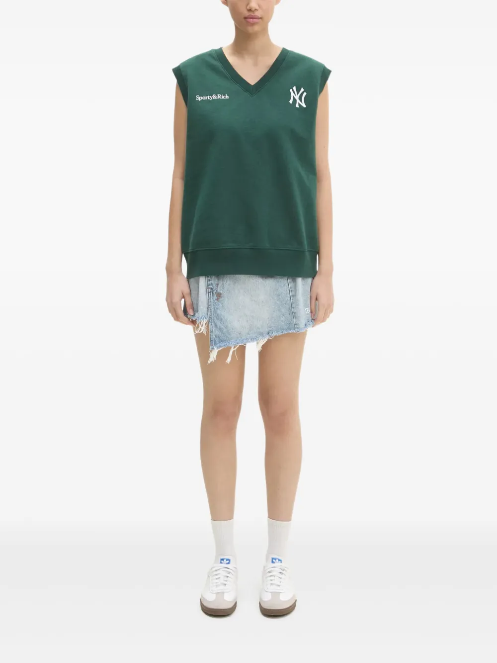 Sporty & Rich Yankees Serif V-neck logo-embroidered top Groen
