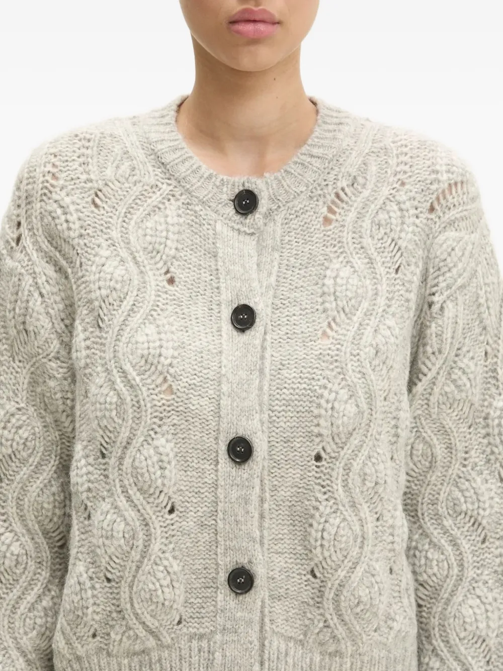 Samsoe & Samsoe Cable-knit Button Cardigan In Gray