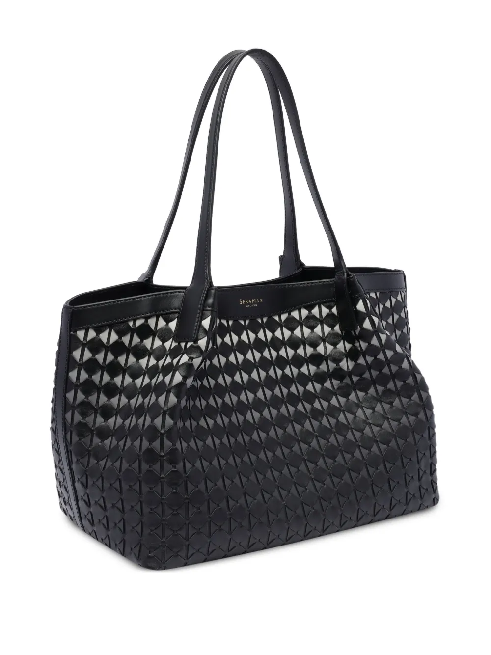 Serapian Small Secret Mosaico Leather Tote Bag In 黑色